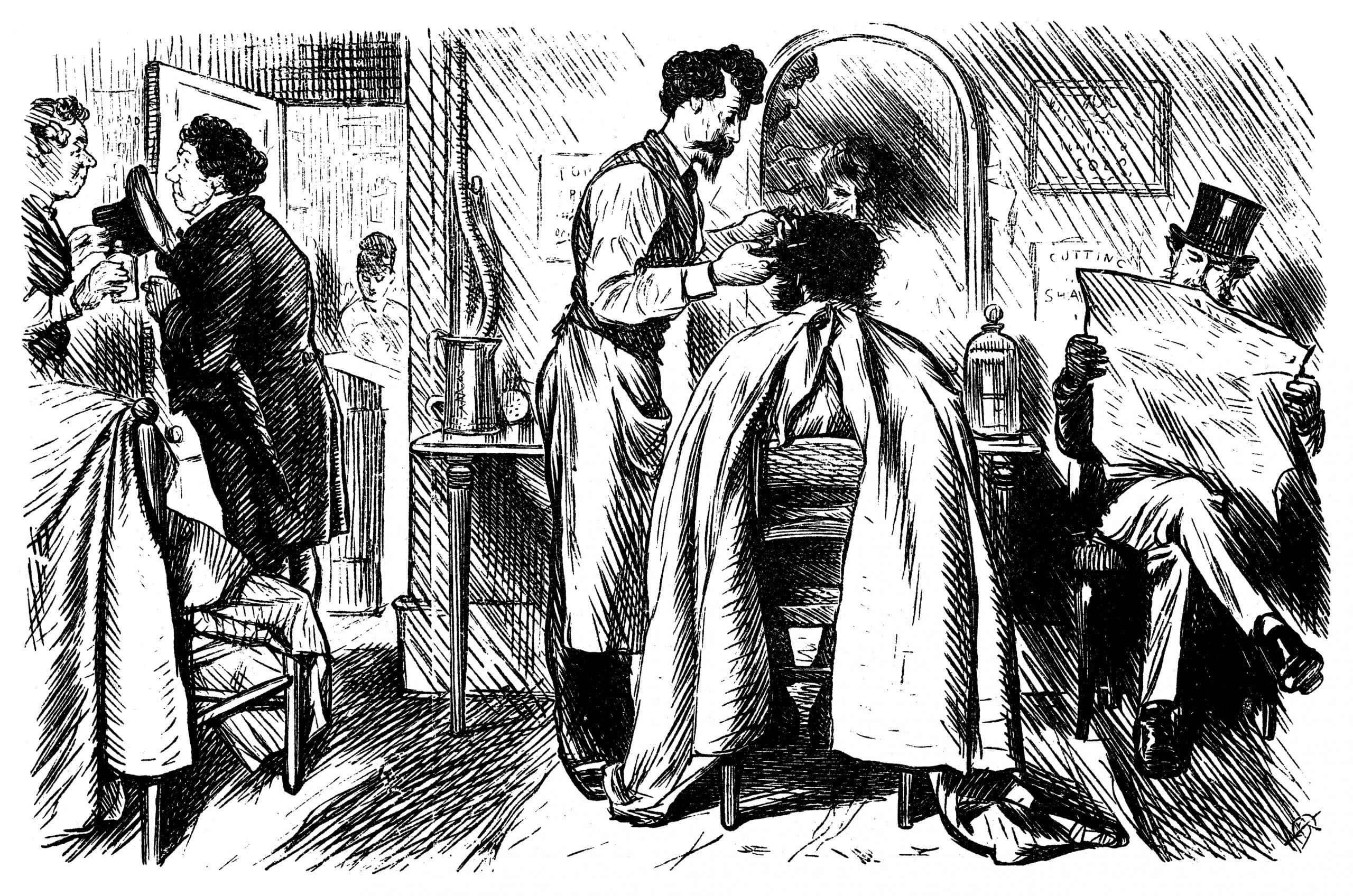 barbershop scanned engraving from 1881