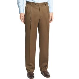 Super 100s Gabardine Trouser – Pleated by Berle. (cognac)