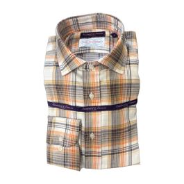 Spread Collar Sport Shirt by Seaward & Stearn. (Brown/White Plaid)