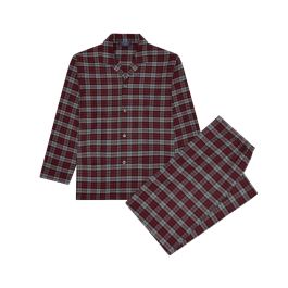 Brushed Cotton Pajamas – Burgundy Tartan by Bonsoir of London.