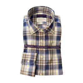 Spread Collar Sport Shirt by Seaward & Stearn. (Blue/Grey Plaid)