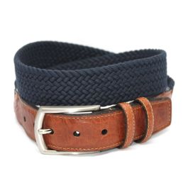 Italian Cotton Elastic Belt - Navy by Torino Leather.