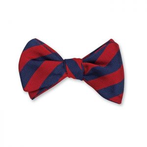 Bar Stripes - Navy Bow Tie - Scarlet