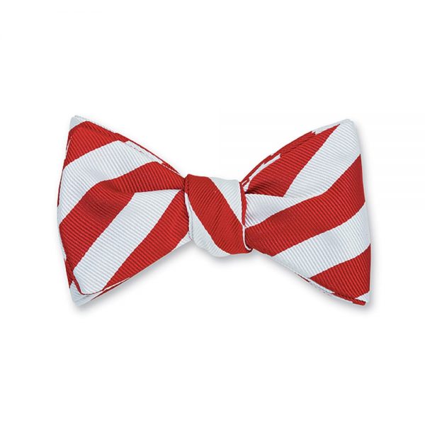 White Bar Stripes Bow Tie Red