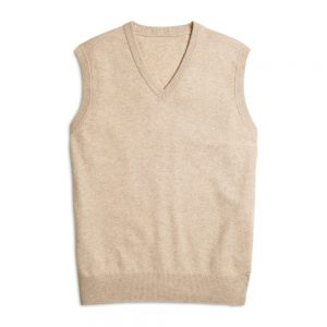 Lambswool V-Neck Slipover – Oatmeal by Scott & Charters for Cable Car Clothiers.