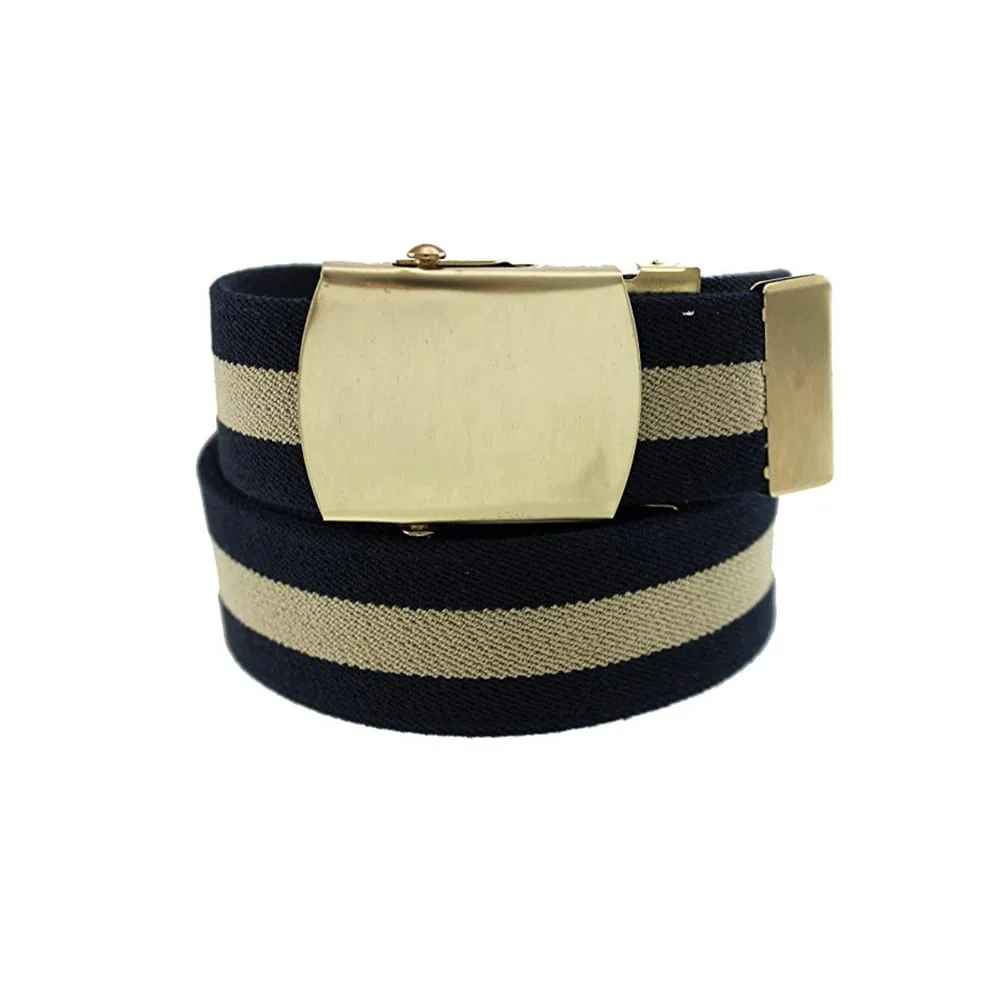 Surcingle Belt With Military Brass Buckle – Khaki/Navy