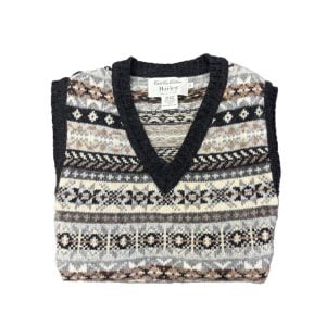 Fair Isle Slipover Vest – Charcoal by Harley of Scotland.