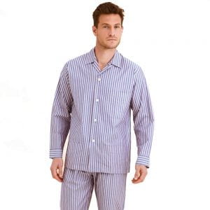Cotton Pajamas - Blue/Red Striped by Bonsoir