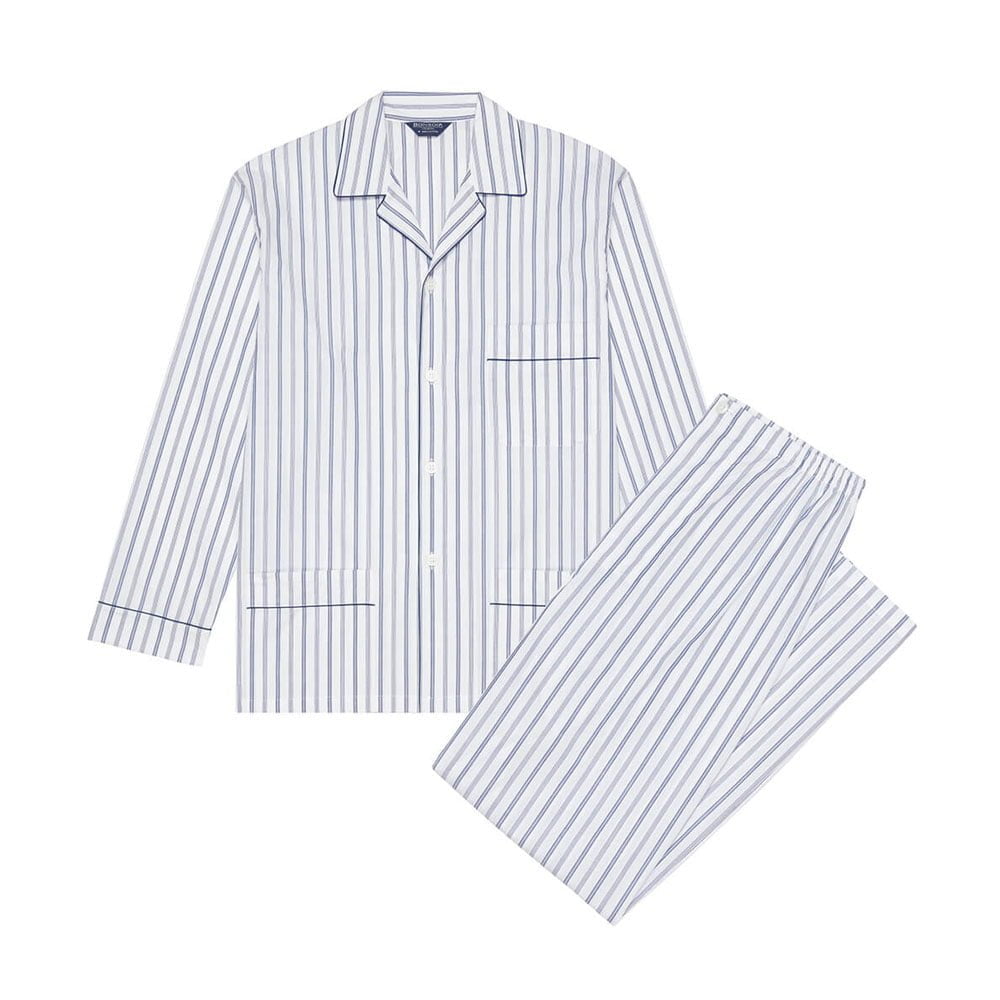 Cotton Pajamas - Navy/White Striped by Bonsoir of London.