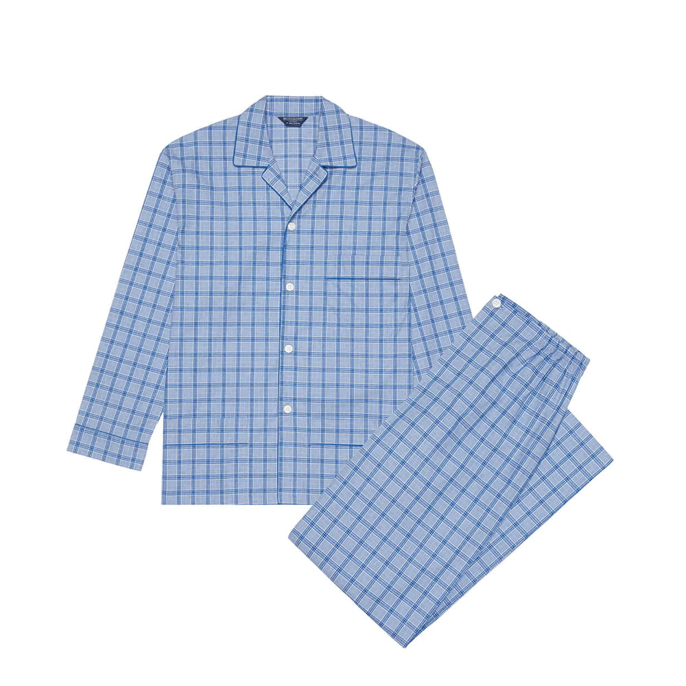 Cotton Pajamas – Blue Check by Bonsoir