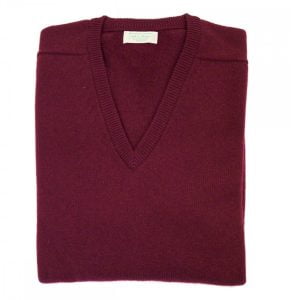 Scottish Lambswool Sweater – Bordeaux by Scott & Charters Cashmere for Cable Car Clothiers.