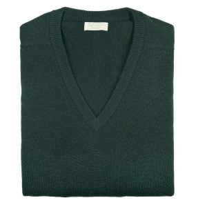 Scottish Lambswool Sweater – Tartan Green by Scott & Charters Cashmere for Cable Car Clothiers.