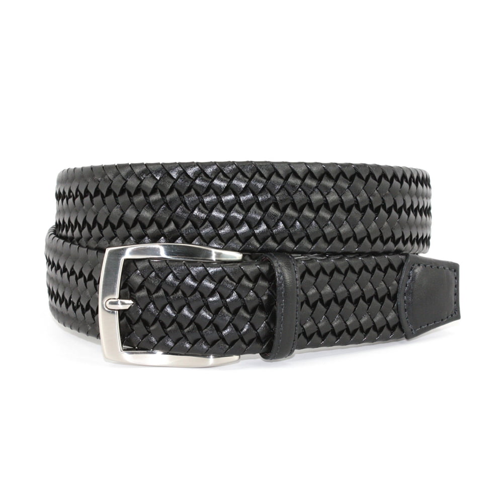 Woven Leather Stretch Belt – Black