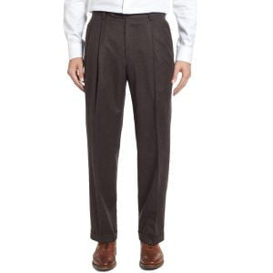 Super 100s Flannel Trouser – Pleated by Berle. (brown)