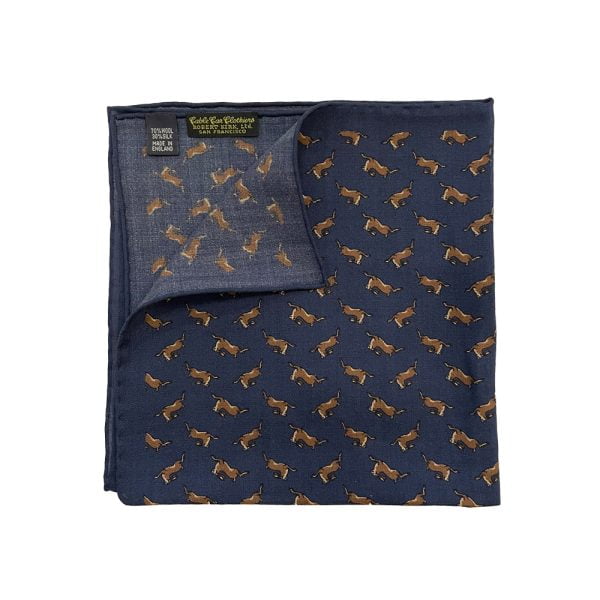 Wool/Silk Pocket Square - Teak Hares by Cable Car Clothiers.