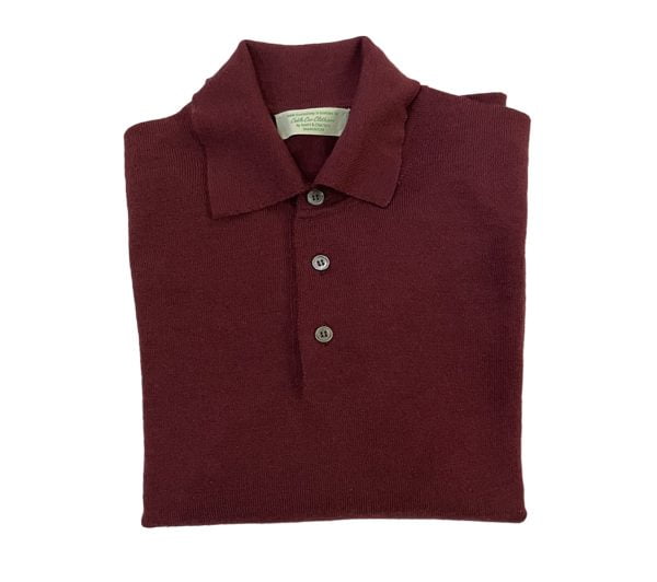 Scottish Merino Wool Polo Shirt - Claret by Scott & Charters for Cable Car Clothiers.