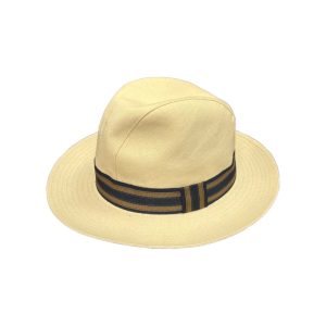 Monaco Boss Trilby by Signes. 100% Calico Cotton. Fully Lined. Distinctive Duo-Tone Grosgrain Ribbon Hat Band. Handmade in Spain