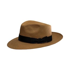 Gaudi Panama Fedora by Signes. Genuine Toquilla Panama Straw. Contrasting Edged Hat Band with Bow Tie. Natural. Handmade in Ecuador.
