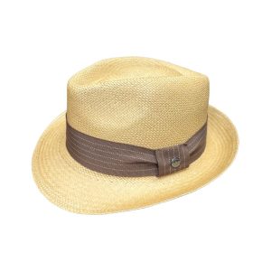 Siete Panama Trilby by Signes. Genuine Toquilla Panama Straw. Contrasting Stiched Hat Band. Natural. Handmade in Ecuador.