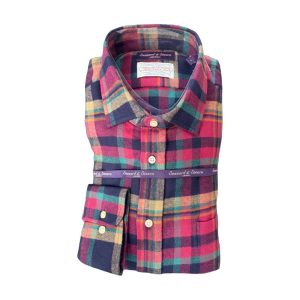 Spread Collar Sport Shirt by Seaward & Stearn. (Pink/Blue Plaid)