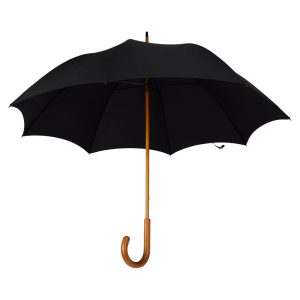 Navy Malacca Handle Stick Umbrella handcrafted by Fox Umbrellas.
